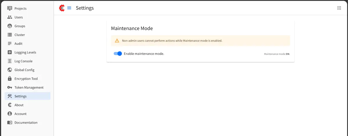 System Administrator - Maintenance mode toggle switch