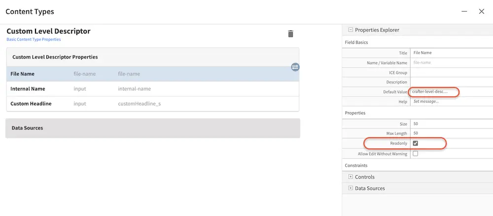 Content Inheritance - New level descriptor content type form