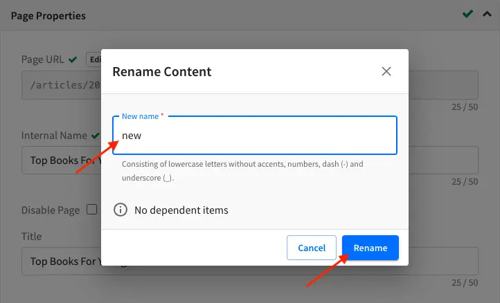 Content Author - Rename Content Dialog
