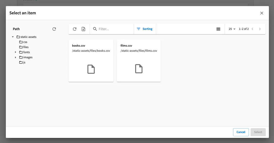 Example adding MIME type in Deployer - ".csv" files are now available